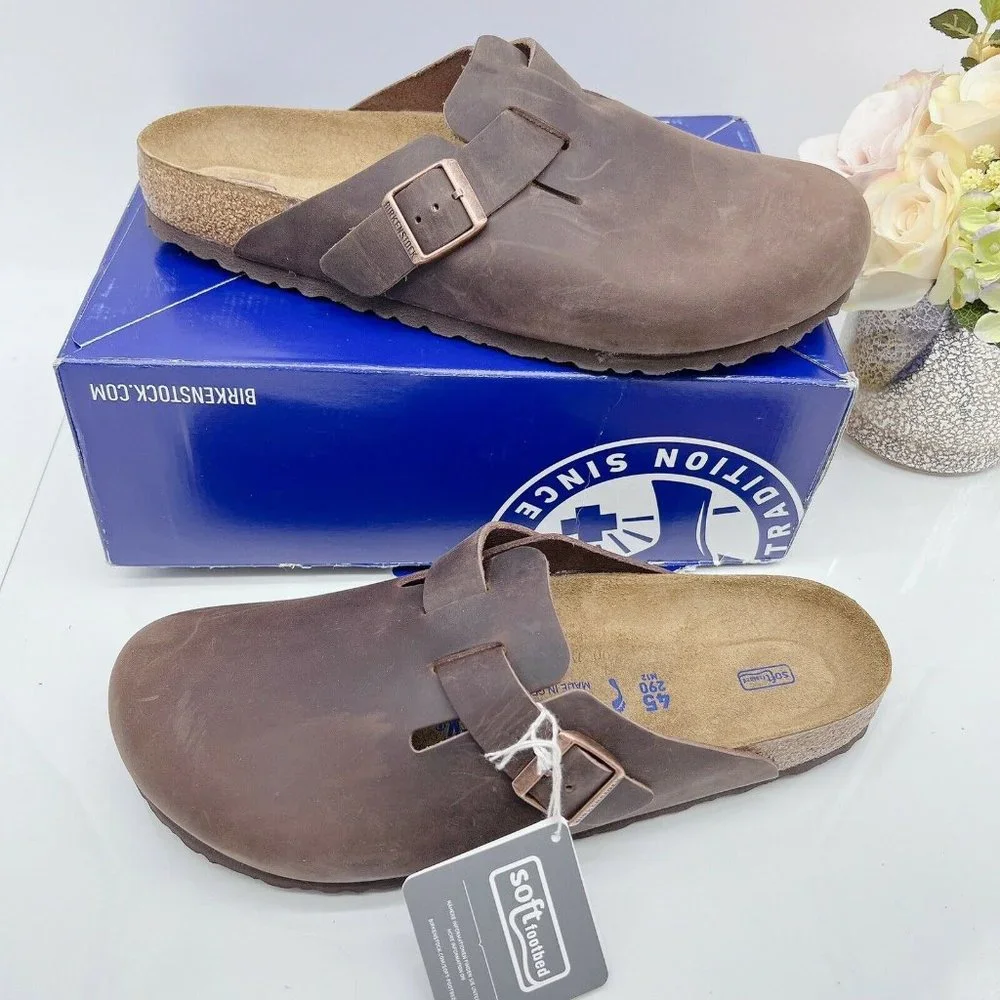 Birkenstock Soft Footbed Boston Clog Oiled Leather Habana EU 45 Mens US 12- 12.5 - Picture 2 of 12